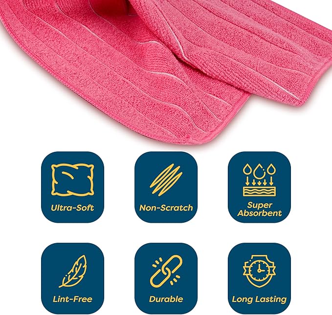SCRUBIT Microfiber Kitchen Towels - [18 Pack], 18" x 26" Microfiber Cleaning Cloth - Soft, Absorbent & Durable Dish Towels for Washing Dishes – Red Microfiber Towel & Cleaning Rags (Red, 18)