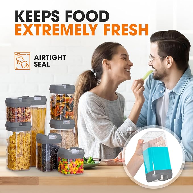 Cheer Collection Airtight Food Storage Containers, Kitchen Storage Containers for Pantry, Set of 7 Food Containers with Lids Airtight, Pantry Storage Containers & Organizers with Lids, Gray