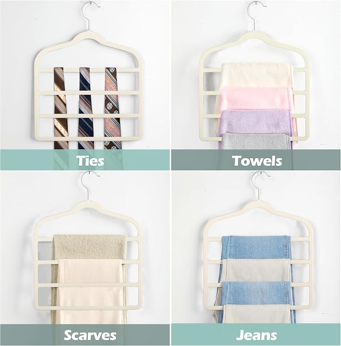 Velvet Pants Clothes Hanger Space Saving Non Slip Pants Shorts Hanger, Myfolrena Jeans Slack Trousers Hangers Multiple Velvet Hanger Closet Organizer Storage for Leggings,Jeans,Scarf,Tie (5, Beige)