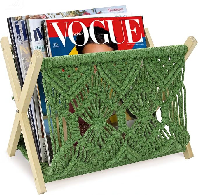 Boho Macrame Magazine Holder,Hand-Woven Magazine Rack for Home Office | Multifunctional Storage Basket for Letters, Magazines, Books and Newspapers