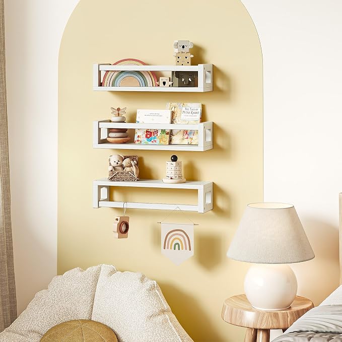 TidyCorner Upgraded Thick Floating Shelves, Solid Wood Bookshelf for Wall, Floating Book Shelves Use as Wall Shelves for Bedroom, Living Room, Kitchen, Books, Spice Rack & Decor - White