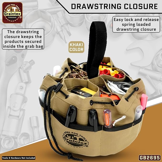 Graintex 18 Pocket Grab Bags Set of 3 Pcs Rip-Stop Canvas, Drawstring Closure, Small Parts Organizer Bag, Small Tools, Screws, Parts, Parachute Tool Bag, Parachute Tool Organizer for Essential Items