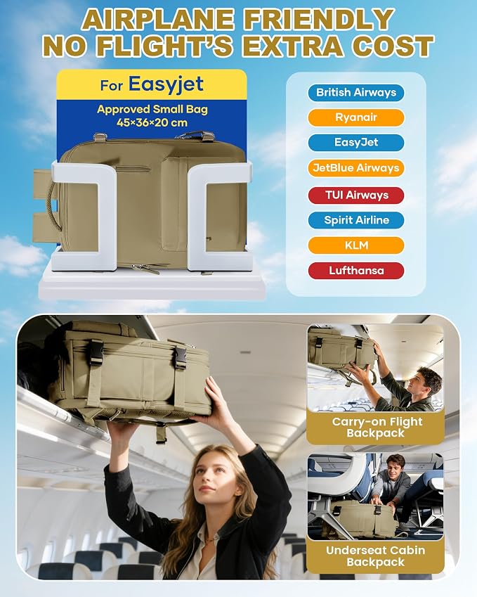 WONHOX Vacuum Seal Backpack for Travel with Air Pump 18x14x8 inches Vacpack Carry on Flight Approved Compression Daypack Laptop Space Saver Bag Storage with Vacuum System Travel Bags Women Khaki