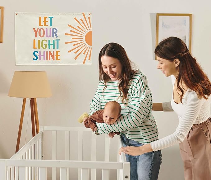 Nursery Rectangular Canvas Banner Flag Wall Sign Decor for Baby Boy Girl Kids-Nursery Baby Room Bedroom Playroom Reading Room Decor-Baby Shower Birthday Christmas Gift-Let Your Light Shine