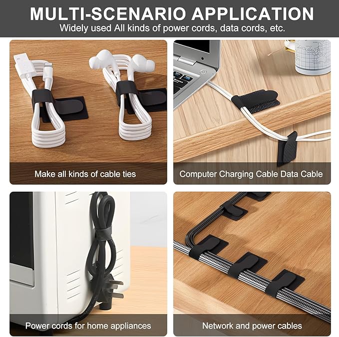 20-Pack Large Reusable Self-Adhesive Cable Ties cable management Adjustable Hook & Loop Straps for Organizing Data Cables, Wires, Headphones Under-Table Cord Management for Home, Office