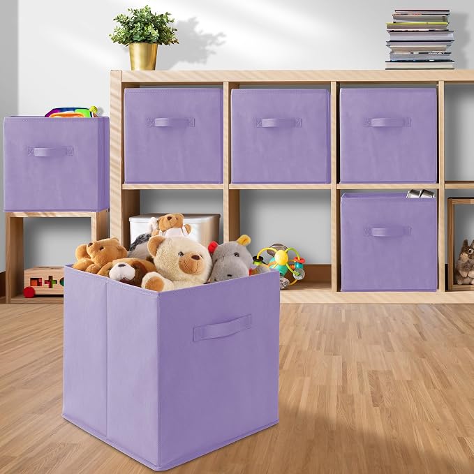 Casafield Set of 6 Collapsible Fabric Cube Storage Bins, Lavender - 13" Foldable Cloth Baskets for Shelves, Cubby Organizers & More