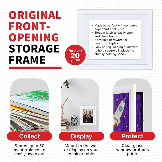 Dynamic Frames Li’l Davinci Front-Open 2-Pack Kids Art Frames, Wooden Frames for 9x12 Artwork, Prints & Certificates, Store up to 50 per Frame, 11.75 x 14.75 Outer Dimensions, White