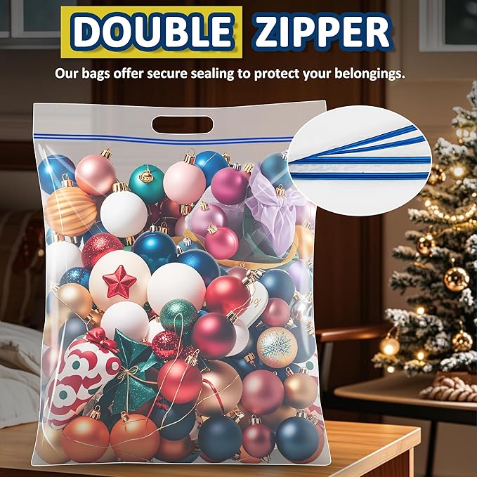 15 Gallon Large Resealable Storage Bags with zipper Top，24" x 24" Heavy Duty Clear Bags with Handles, 4 Mil Thick - Perfect for Clothing, Pillows, Travel, and Moving (3-Pack)