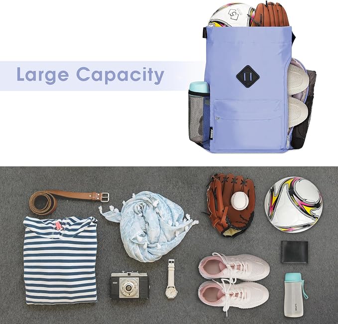 WANDF Drawstring Backpack with Shoe Compartment, Sports Gym Bag | Multi-Pocket Storage, Water-Resistant Fabric, Cinch String Bag