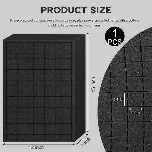 Pick and Pluck Foam Sheets, 1 PCS 16 x 12 x 4 Inch Pick Apart Foam Inserts for Camera Storage, Crafts, Tool Box, Storage Drawer