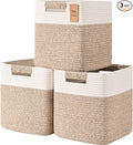 11 Inch Storage Cubes, 3 Pack Cube Storage Bins for Organizing, Cotton Rope Woven Baskets for Shelves, Bathroom, Kids Room, Closets, Baby Nursery