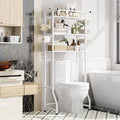 Simple Trending 3 Tier Over The Toilet Storage Rack, Metal Bathroom Shelf, Bathroom Stand Organizer Space Saver with Paper Holder and Hooks, White