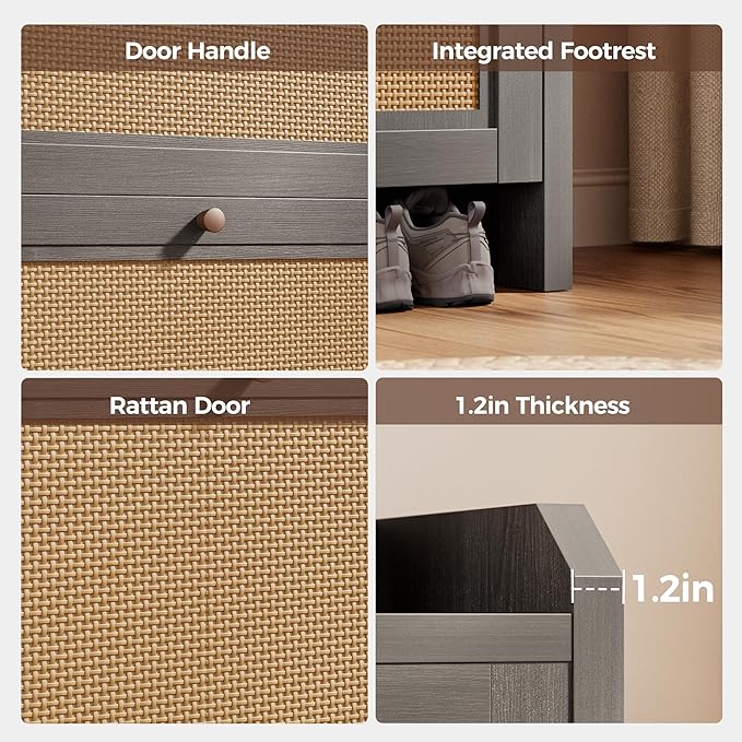 Mericonia Shoe Cabinet Storage for Entryway with 2 Flip Drawers(3-Tier), Rattan Freestanding with Door & 3 Adjustable Shelve,Hidden Shoe Rack Organizer for Hallway, Foyer