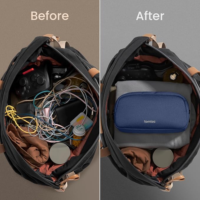 tomtoc Electronics Organizer Travel Case, Cable Organizer for Essentials | Water Resistant Tech Pouch Accessories Travel Bag Carry Storage for Cord, Phone, Cables, Airpods, USB Drive, Daily Items