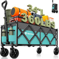 Hikemoon 34'' Extra Long Collapsible Wagons Carts Foldable, 360LBS Heavy Duty Folding Beach Wagon Cart with Wheels, Portable Utility Outdoor Wagon for Grocery, Shopping, Garden, Sports, Turquoise