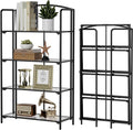 Crofy 4-Tier Wider Foldable Bookshelf, Black Frame & Transparent Shelves | No-Assembly Collapsible Portable Storage Organizer; Sturdy Transparent Shelves; Ideal for Living Room & Home Office