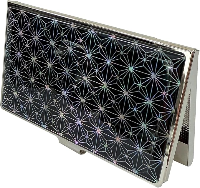 Mother of Pearl Business Card Case Credit Id Name Holder Travel Wallet Art Painting Design Metal Stainless Steel Engraved Slim Purse Pocket Cash Money Wallet (N_Mum Slim)