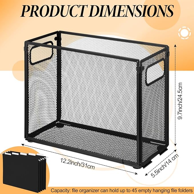2 Pack Hanging File Holder, 10 Hanging Folders, Metal Mesh, Letter Size Folder Storage, Desktop Storage Cabinets, Office School Document(Multicolor,Small)