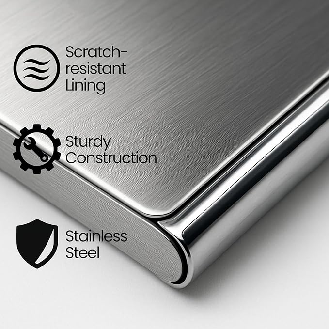 Business Card Holder, for Men and Women, Slim Minimalist Design Case, Stainless Steel Metal, Fits 18 Business Cards in Pocket
