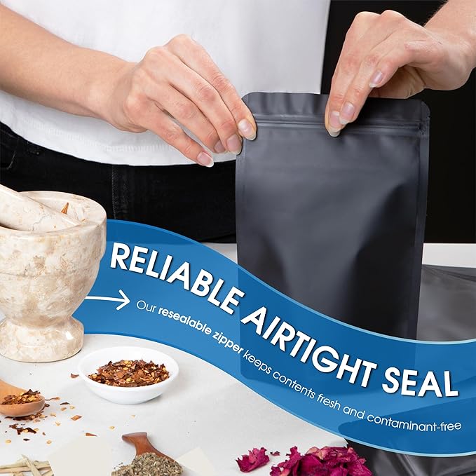 Spartan Industrial 3.5" X 5.5" Matte Black Stand-Up Mylar Bags - 1000 Count Small Smell-Proof Bags With Heat Sealable Opening and Resealable Zipper
