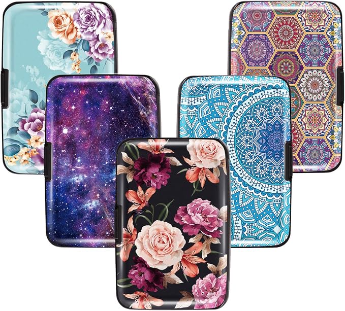 Mini Credit Card Holder for Women,RFID Blocking Slim Hard Card Case ID Case Travel Wallet Black Rose Flowers