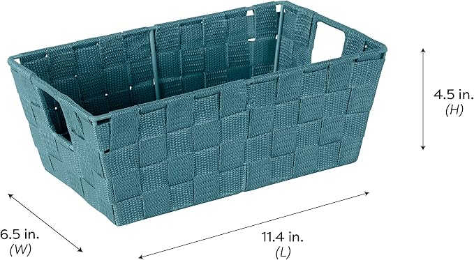 Simplify Small Shelf Woven Strap Tote | Decorative Storage Basket | Built in Handles | Organization | Closet | Bedroom | Bathroom | Nursery | Accessories | Toys | Gifts | 1 Pack | Sapphire