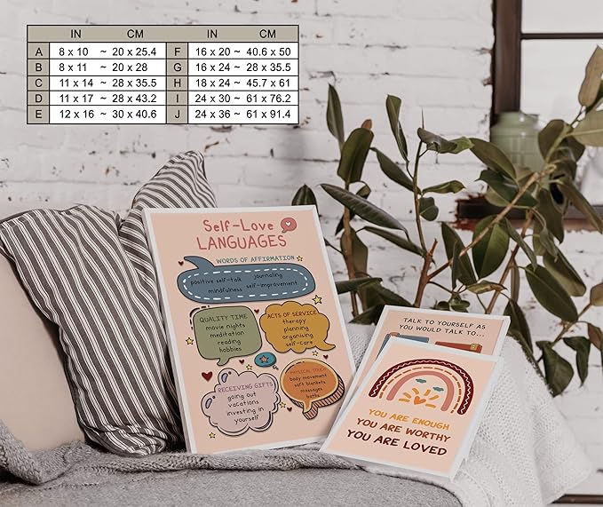 LOLUIS Mental Health Poster, Boho Therapy Tools Educational Supplies Art Print Classroom School Office Decor (Self Love Languages, Custom Frame Type)