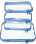 4 pcs Clear Zipper Pouches,Hard Shell Zipper Case, Toiletry Bag for Travel | CLear Diaper Bag, Toiletry Pouch, Travel Organizer, Cosmetic Bag,Toy Storage Bins (M+3S) (Blue)