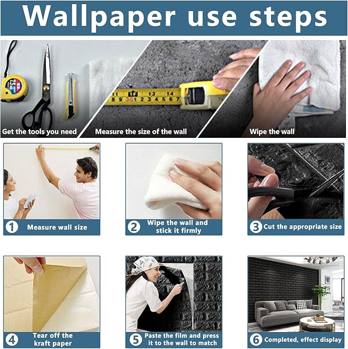 20 PCS Black 3D Wall Panels, 29 sq.feet Coverage Printable Wallpaper Sticker with Self-Adhesive Waterproof Brick PE Foam Wall Panels Peel and Stick for Interior Wall Decor, Home Decoration
