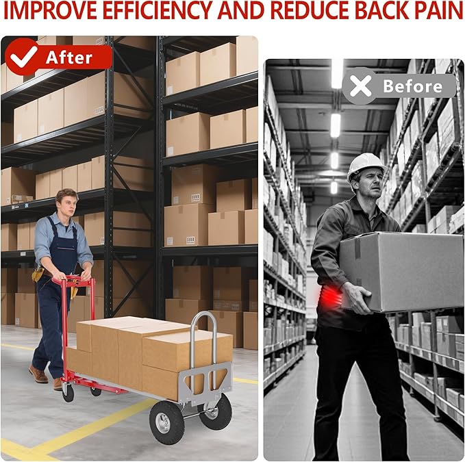 4 in 1 Convertible Hand Truck-1,000lb Heavy-Duty Folding Hand Truck Dolly Cart with Solid Wheel, 1000LBS Heavy Duty Steel Dolly for Logistics, Warehouse, Home, Office Moving, Delivery