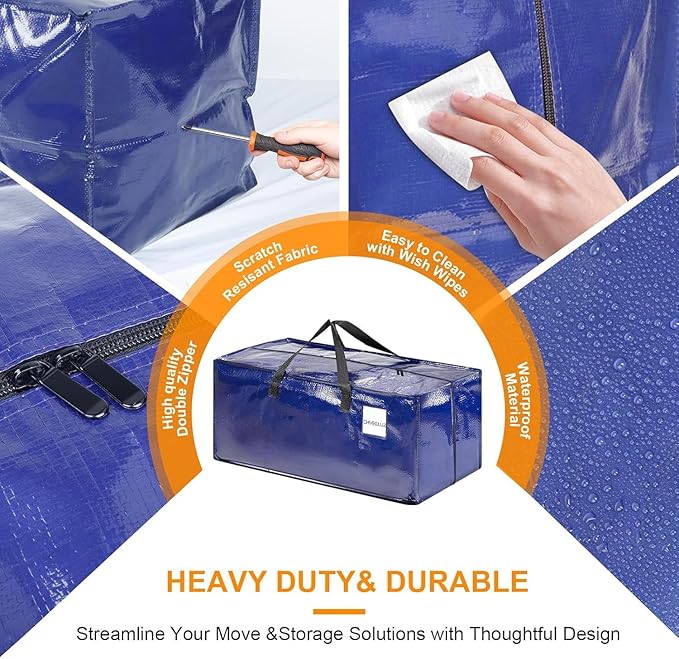 CHVEGLUZ 12 Packs Moving Bags Heavy Duty Extra Large,Storage Bags with Zipper&Handles, Sturdy&Durable Clothes Storage Bags Totes for College Dorm Essentials, Moving Boxes for College Supplies, Blue