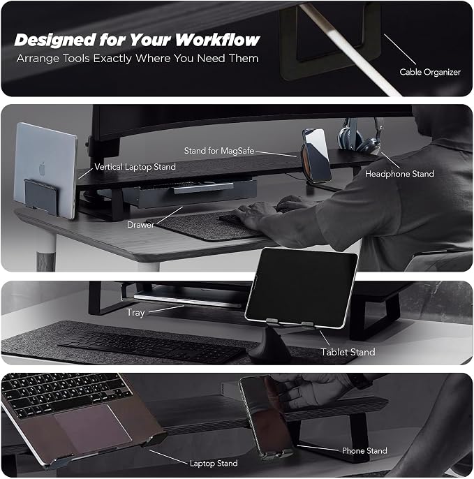 ULTRARM Moodular Wooden Monitor Stand Desk Organizer, Standard 33.4" Walnut | Customizable Organized Workspace, Aluminum Slide Rails, 10 Add-Ons Sold Separately: Storage Drawer, Tablet, Phone & More