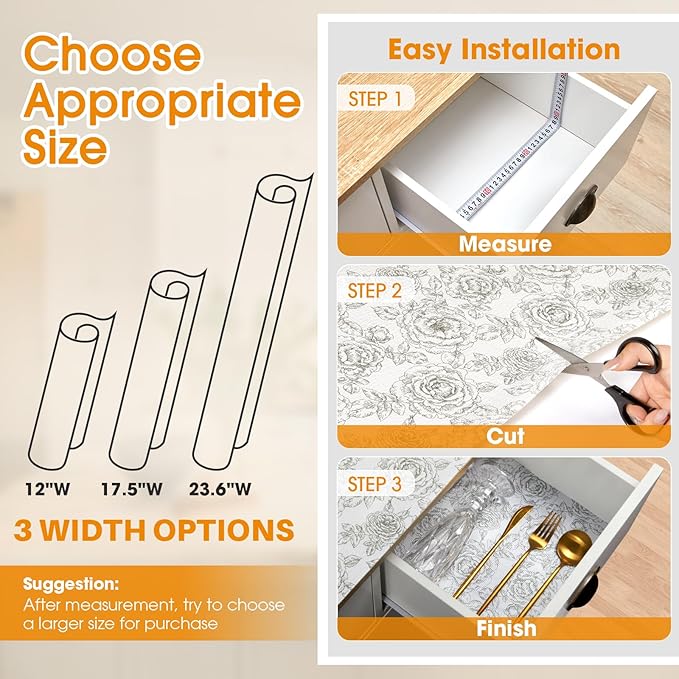 Coavas Shelf and Drawer Liner, Non Slip Extra Grip Non Adhesive Waterproof Thickened Cabinet Mat, Easy Cut for Kitchen Pantry Bathroom Dresser Cupboard (White, 12IN X 20 FT)