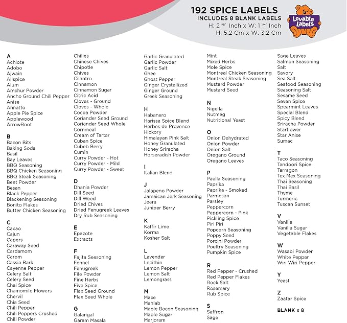 Lovable Labels Farmhouse Spice Jar Labels - Minimalist 184 Preprinted + 8 Blank Write-on Stickers Dishwasher Save & Waterproof Great for Spices and Seasonings Set to Organize Your Spice Rack