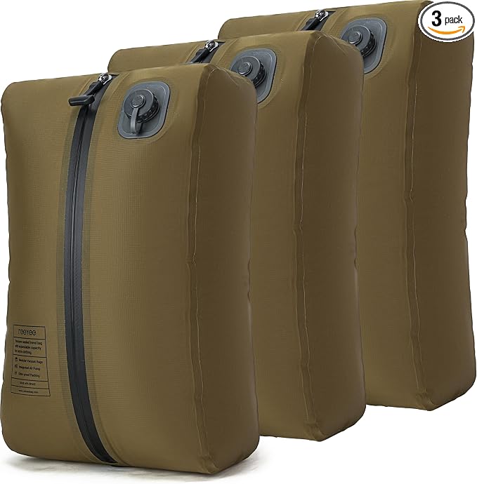 Reeyee Electric Vacuum Compression Bag, 20L Portable Travel Packing Cube with Built-in Pump, Type-C Rechargeable, Waterproof TPU, Saves 60% Space (3, brown)