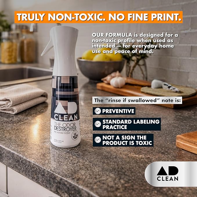 AdClean The Odor Destroyer l Odor Eliminator, No Scent, No Harsh Chemicals l Safe for Pets, People and the Planet l 10.14 fl oz Mist Spray