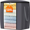 TasticTotes 120L Extra Large Blanket Clothes Storage Bags, Gray, 1 Pack | Foldable Blanket Storage and Organization, Thick Fabric Containers with Reinforced Handles & Zippers for Comforters, Bedding