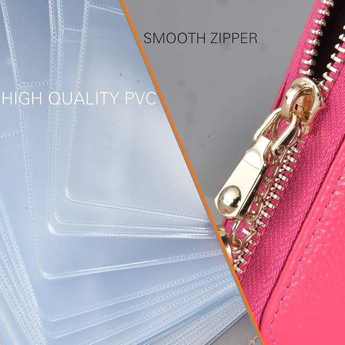 Easyoulife Womens Credit Card Holder Wallet Zip Leather Card Case RFID Blocking (Rose)