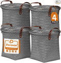 Hand Woven Baskets for Storage, 4Pcs Water-Resistant Wicker Baskets, Grey Wicker Storage Baskets for Shelves, Large Basket with Handle for Organizing, Closet, Laundry, Blanket - Round