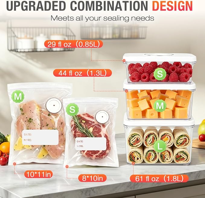 Compact Vacuum Sealer for Food, Handheld Vacuum Sealer Machine with 30 Reusable Bags + 3 Vacuum Containers, Portable Automatic Food Sealer for Freezer Storage, Travel, Camping