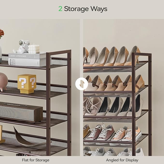 Nunsino Shoe Rack, Long Shoe Organizer,Max Holds 62 Pairs,10 Tier Metal Shoe Storage Shelf,5-Tier Stackable Shoes Organizer for Garage, Entryway,Bronze