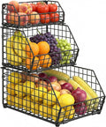 3-Tier Fruit Basket for Kitchen Counter, Stackable Wire Baskets Wall, Potato and Onion Storage Bins, Pantry Organizers, Pantry Storge and Storage for Potato, Onion, Produce, Fruit, Vegetable, Snack