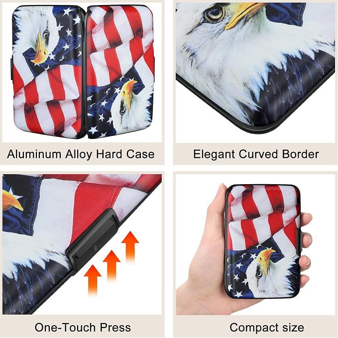 ELFISH Mini RFID Aluminum Wallet Credit Cards Holder Business Card Case Metal ID Case for Men Women（Flag2