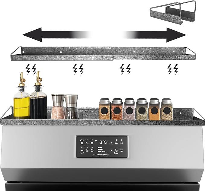 Magnetic Over the Stove Shelf, Extendable（16" to 30" ）Steel Spice Rack Shelf, Above Oven Storage Organizer, Stove Top Shelf for Kitchen Range, Back of Stove & Floating Shelves for Bathroom - Gray