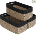 Goodpick Storage Baskets, Shelf Baskets for Organizing Dog Toy Basket Closet Organizer Bins Nursery Woven Basket for Storage Cube Decorative Box 3 Pack, Black & Jute, 13 x 8 x 5 in