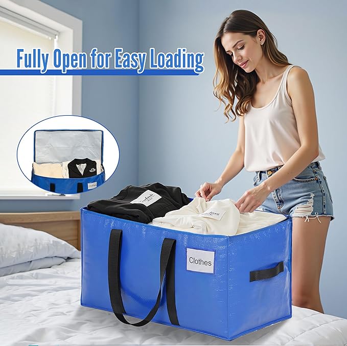 BAGAIL Heavy Duty Moving Bags with Strong Handle, Extra Large Moving Boxes, Storage Tote for Clothes, College Moving Supplies(Blue, 8 Pack)