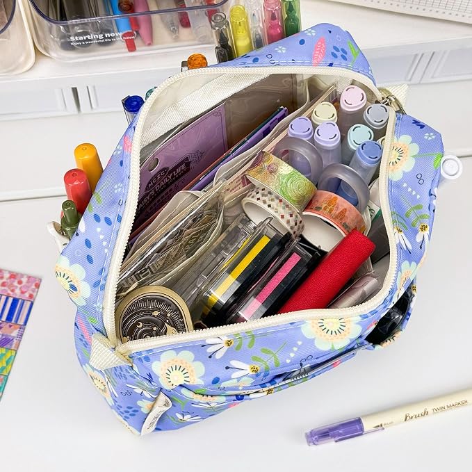 Multiple Pockets Portfolio Organizer with Zippered,Storage Pencil Pouch Bag | Waterproof Travel Toiletry Bag,Portable Pencil Pouch for Notebooks,Stationeries,Make-up,Journal Office Art Supplies,ZiHua