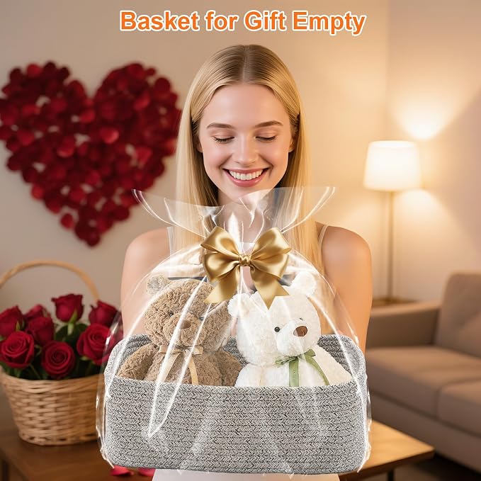 Small Storage Baskets for Organizing, Woven Storage Bins for Shelves, Gift Basket Empty, Cute Decorative Closet Organizer, Baby Rope Basket, Dog Toy Storage, 11x7.5x4.5”, 3Packs Mixed Gray