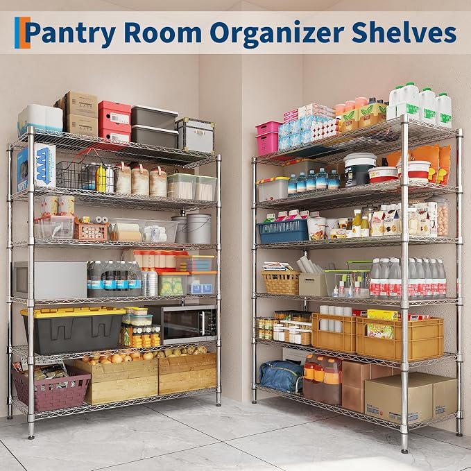 Garvee 6-Tier NSF Metal Wire Shelving with Wheels,47" Wx18 Dx71 H, 2640LBS | Chrome Rolling Shelves, Adjustable, Heavy Duty Shelving Rack, Commercial-grade, for Kitchen Garage Laundry Storage, Silver