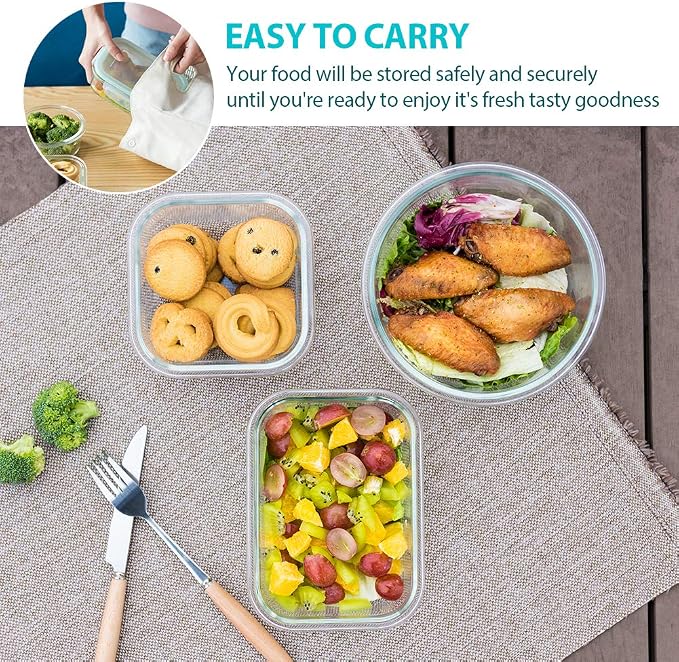 Bayco Glass Food Storage Containers with Lids, [24 Piece] Meal Prep Containers, Airtight Bento Boxes, Leak Proof (12 lids & 12 Containers) - Purple